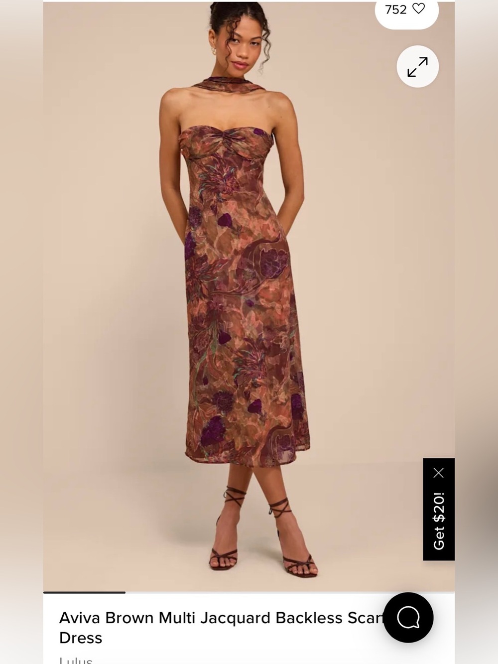 Aviva Brown Multi-Colored Backless Scarf Dress